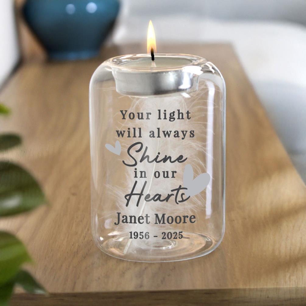 Personalised In Our Hearts Memorial Feather Tealight Holder Extra Image 2